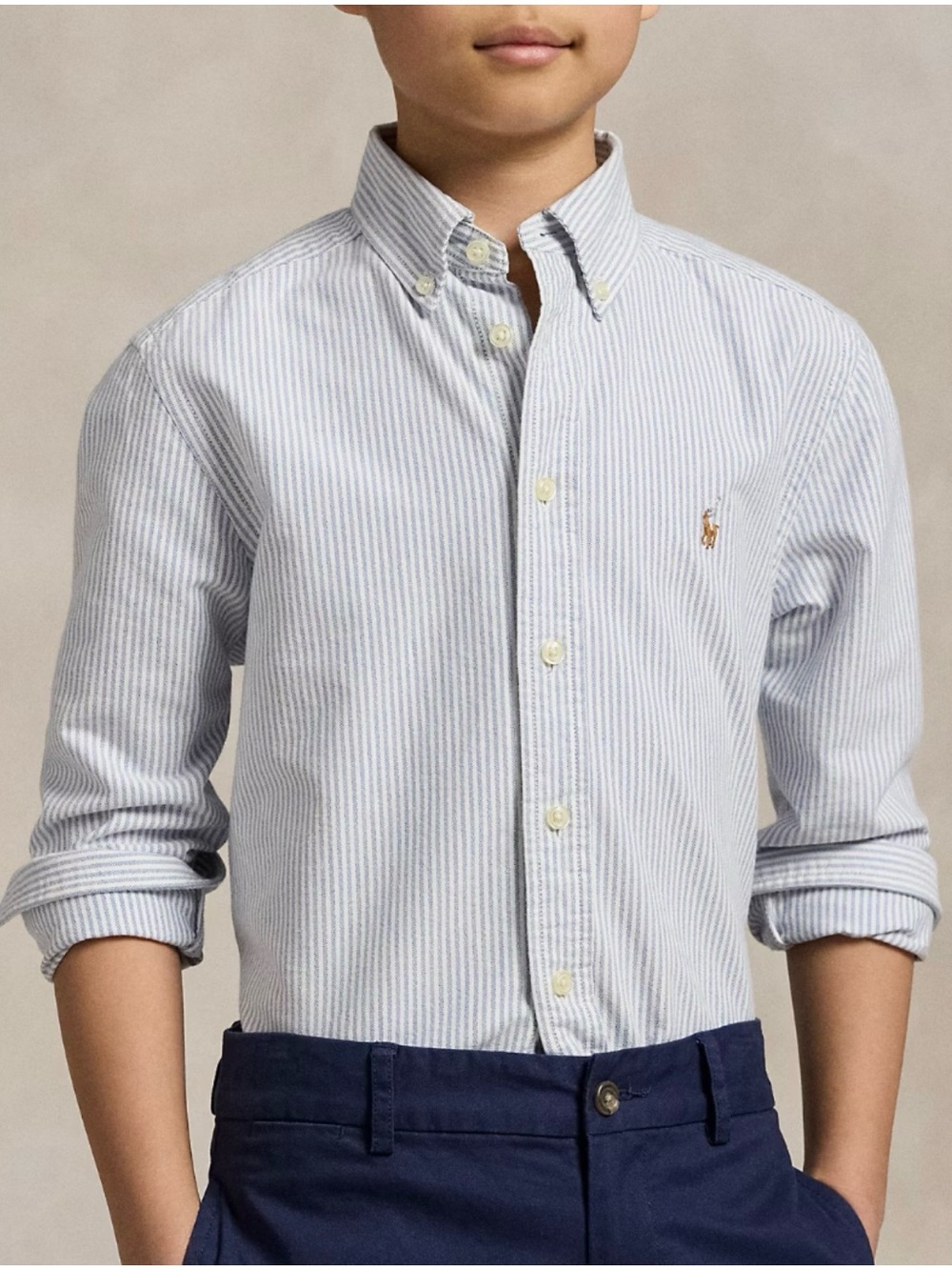 Ralph Lauren Light Blue and White Striped Button-Down Shirt